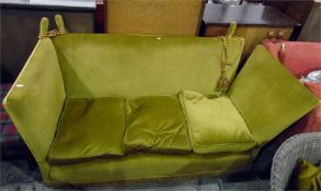 Knole style three-seater settee upholstered in a g