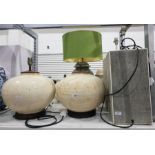 Pair of large ceramic globular table lamps and a p