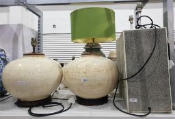 Pair of large ceramic globular table lamps and a p