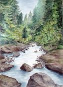 Rosemary C-D Watercolour drawing Mountain stream w