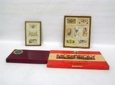 Two framed sets of silk greeting cards and old Scr