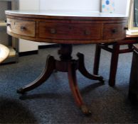 19th century mahogany drum table, with inset leath