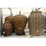 Four various cane wickerwork table lamps, various