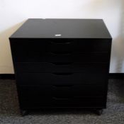 Modern black painted office chest of six drawers,