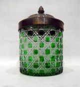 Green flashed and cut glass biscuit barrel, cylind