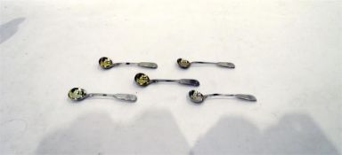 Three 19th century mustard spoons and two similar,