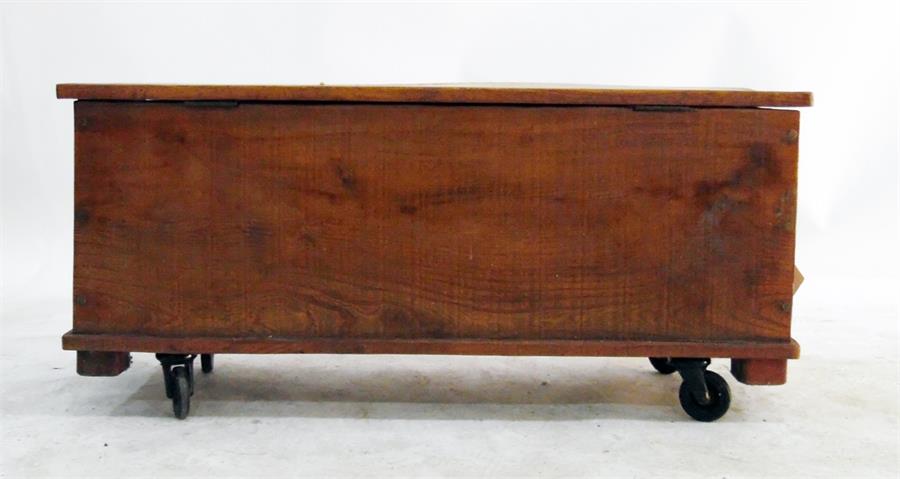 20th century elm blanket box with iron carrying ha