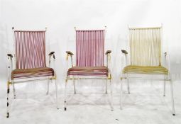 Three 1950s/60s tubular metal framed garden chairs with elasticated plastic seat and backs (VAT