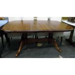 Extending pine twin-pedestal dining table, 172cm x
