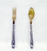 Pair of horn and white metal salad servers with fo