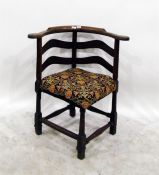 Mahogany framed tub-shaped corner chair with woolw