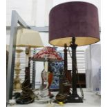 Various wooden and other table lamps, three with s