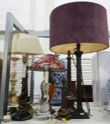 Various wooden and other table lamps, three with s