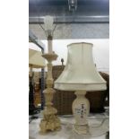 Large cream carved table lamp and a white ceramic