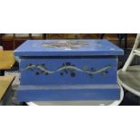 Modern blue painted and floral decorated toy box,
