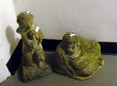 Two garden ornaments, a reconstituted stone Buddha