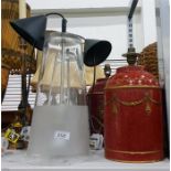 Two various table lamps and two glass hanging ligh