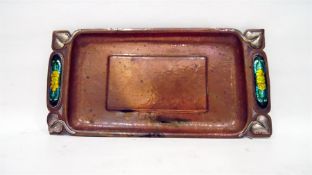 Arts & Crafts copper and enamel hammer-finish tray