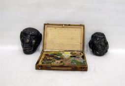 Artist's pallet and set of oil paints, cased and t