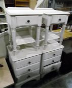 Two pairs of bedside chests and tables, white pain
