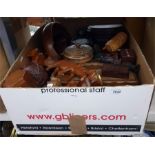 Quantity of treen including boxes, carved animals,