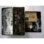 Two boxes of English and foreign coins, some silver