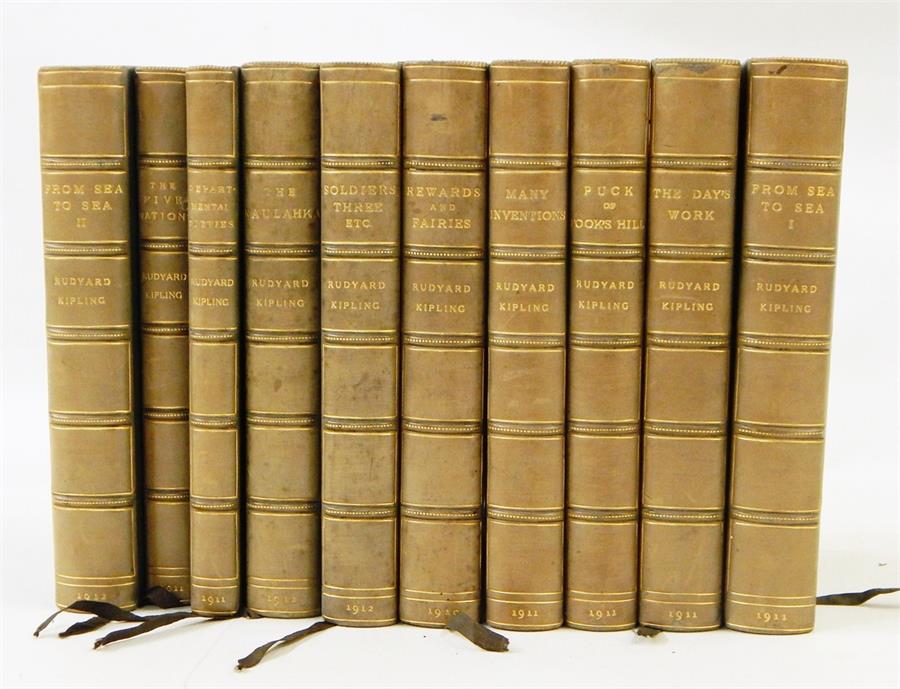 Kilpling, Rudyard 'Novels...' MacMillan & Co. various dates, half green morocco, green boards,