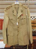 Lightweight military jacket, in pale khaki, brass buttons