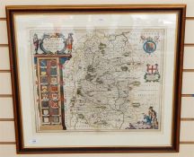After Bleau Colour map "Wiltonia ... Wilshire from Theatrum Orbis", 41cm x 49cm, the central