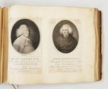 Late 19th century scrapbook of etchings, mainly portraits, although two equestrian, all within an