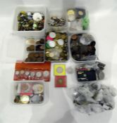 Large quantity of English and foreign coins plus box of tokens and military buttons