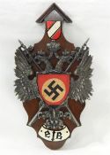 Third Reich wooden plaque with metal mounts and shield to the centre