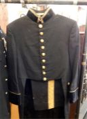 Military black dress uniform, brass buttons, black velvet trimming