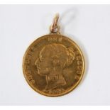 1878 shield back 1/2 sovereign on pendant mount, engraved to the front with "J.G. 1890"