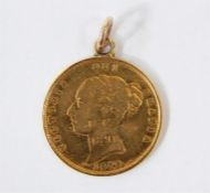 1878 shield back 1/2 sovereign on pendant mount, engraved to the front with "J.G. 1890"