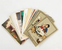 Various artistic postcards depicting children, to include 'Ironing Day', Christmas scenes, birthdays