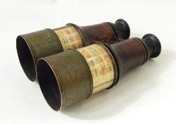 Late 19th/early 20th century black japanned, brass and morocco bound naval binoculars, the lens