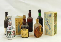 Two vintage Dimple collectors bottles (one boxed), Mexta ceramic bottle, J & F Martell Cordon Bleu