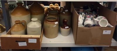 Quantity of various stoneware jars and flagons, stoneware hot water bottle, quantity of assorted