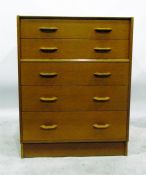 G-Plan oak chest of five long drawers, raised on a plinth base, width 76cm