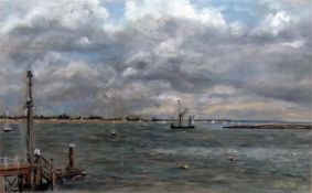 John Stone (20th century school) Pastel  Various boats off the estuary, signed lower right, 28cm x