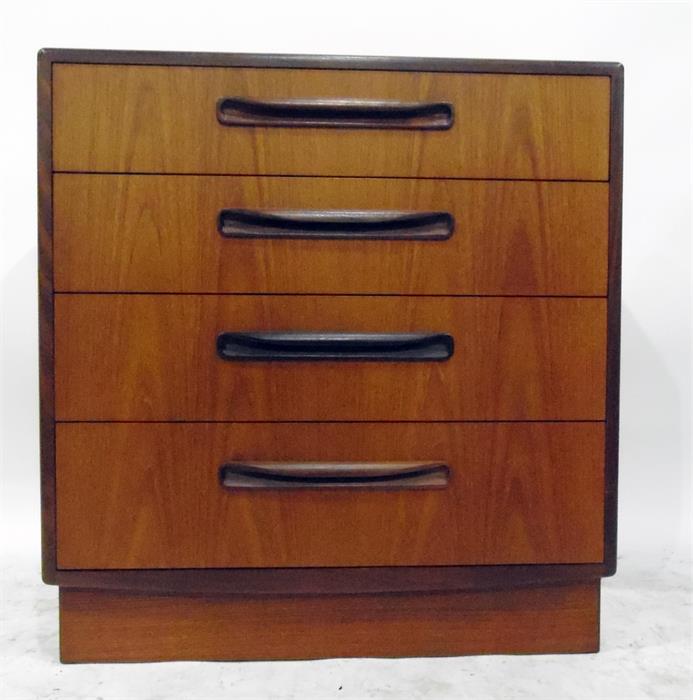 Teak G-Plan chest of four long drawers raised on a plinth base, width 72cm