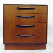 Teak G-Plan chest of four long drawers raised on a plinth base, width 72cm