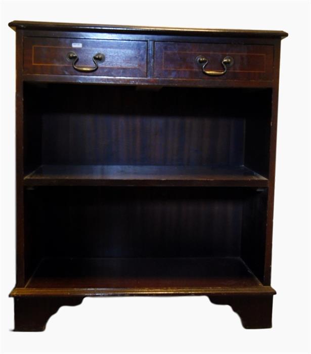 Mahogany open bookcase with two frieze drawers, on bracket feet, width 76cm