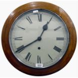 19th century style stained beech wall clock with enamel dial, Roman numerals, eight-day movement,