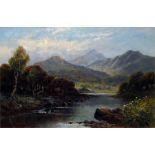 Charles Leader  Oil on canvas  River landscape scene with mountains in background, signed lower