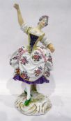 Meissen figure of a female dancer, with blue cross-sword marks to base, 25cm high