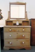 Victorian pine chest of two short and two long drawers, having rectangular swing mirror, single