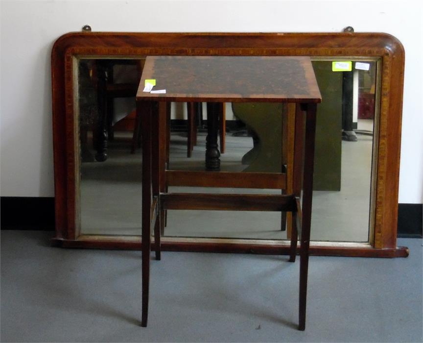 Victorian parquetry inlaid walnut overmantel mirror and an occasional table (2)