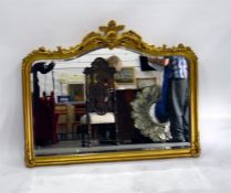 Gilt-framed over mantel mirror with bevelled edge,123cm wide